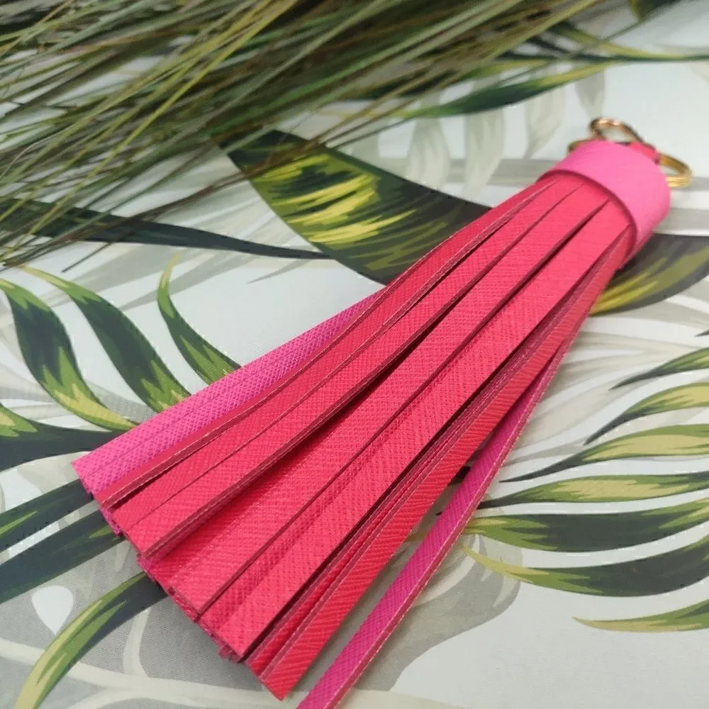 💕 SAFFIANO GENUINE LEATHER PINK RED KEYCHAIN PURSE HANDBAG CHARM